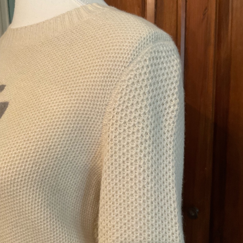 Tory Burch Cream Sweater with Gray Logo & Shimmery gold threading - Picture 8 of 16